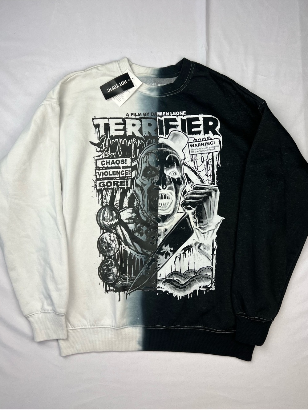 Hot Topic Terrifier Split Dye Crewneck Sweatshirt - Black & White - NEW Size M